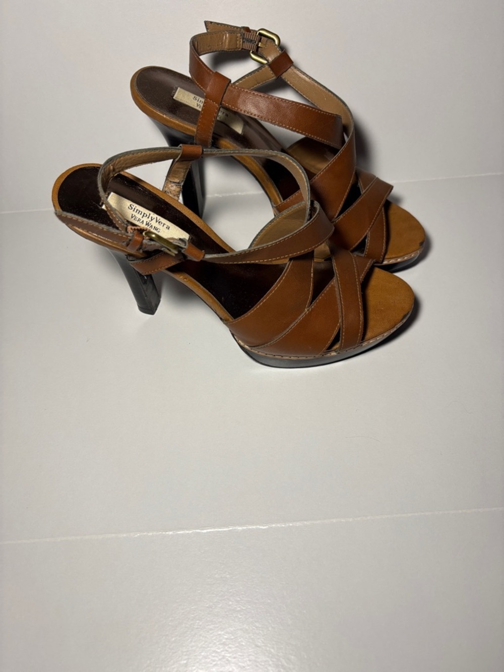 Simply Vera Vera Wang Brown Leather Strappy High Heels -GB2
